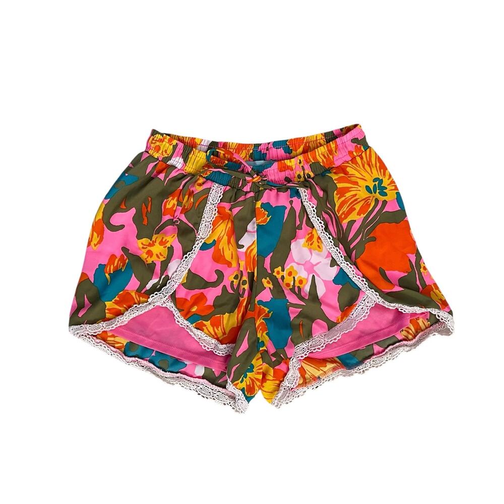 Judith March Colorful Floral Pull On Short Size  Large Resort Maximalist